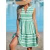 CUPSHE Women’s Ruffle Beach Mini Dress Split V Neck A Line Sleeveless Geometric Stripe Tropical Leaf Pattern Summer Dresses(Green Geometric)