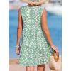 CUPSHE Women’s Ruffle Beach Mini Dress Split V Neck A Line Sleeveless Geometric Stripe Tropical Leaf Pattern Summer Dresses(Green Patterned)