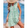 CUPSHE Women’s Ruffle Beach Mini Dress Split V Neck A Line Sleeveless Geometric Stripe Tropical Leaf Pattern Summer Dresses(Green Patterned)