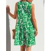 CUPSHE Women’s Ruffle Beach Mini Dress Split V Neck A Line Sleeveless Geometric Stripe Tropical Leaf Pattern Summer Dresses(Green Tropics)