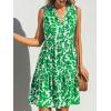 CUPSHE Women’s Ruffle Beach Mini Dress Split V Neck A Line Sleeveless Geometric Stripe Tropical Leaf Pattern Summer Dresses(Green Tropics)