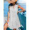 CUPSHE Women’s Ruffle Beach Mini Dress Split V Neck A Line Sleeveless Geometric Stripe Tropical Leaf Pattern Summer Dresses(Grey Striped)
