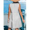 CUPSHE Women’s Ruffle Beach Mini Dress Split V Neck A Line Sleeveless Geometric Stripe Tropical Leaf Pattern Summer Dresses(Grey Striped)