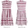 CUPSHE Women’s Ruffle Beach Mini Dress Split V Neck A Line Sleeveless Geometric Stripe Tropical Leaf Pattern Summer Dresses(Red Geometric)