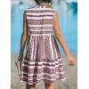 CUPSHE Women’s Ruffle Beach Mini Dress Split V Neck A Line Sleeveless Geometric Stripe Tropical Leaf Pattern Summer Dresses(Red Geometric)