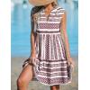 CUPSHE Women’s Ruffle Beach Mini Dress Split V Neck A Line Sleeveless Geometric Stripe Tropical Leaf Pattern Summer Dresses(Red Geometric)