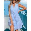 CUPSHE Women’s Ruffle Beach Mini Dress Split V Neck A Line Sleeveless Geometric Stripe Tropical Leaf Pattern Summer Dresses(Sky Blue Striped)