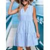 CUPSHE Women’s Ruffle Beach Mini Dress Split V Neck A Line Sleeveless Geometric Stripe Tropical Leaf Pattern Summer Dresses(Sky Blue Striped)