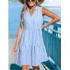 CUPSHE Women’s Ruffle Beach Mini Dress Split V Neck A Line Sleeveless Geometric Stripe Tropical Leaf Pattern Summer Dresses(Sky Blue Striped)