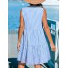 CUPSHE Women’s Ruffle Beach Mini Dress Split V Neck A Line Sleeveless Geometric Stripe Tropical Leaf Pattern Summer Dresses(Sky Blue Striped)