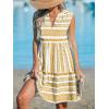 CUPSHE Women’s Ruffle Beach Mini Dress Split V Neck A Line Sleeveless Geometric Stripe Tropical Leaf Pattern Summer Dresses(Yellow Geometric)