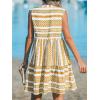 CUPSHE Women’s Ruffle Beach Mini Dress Split V Neck A Line Sleeveless Geometric Stripe Tropical Leaf Pattern Summer Dresses(Yellow Geometric)
