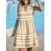 CUPSHE Women’s Ruffle Beach Mini Dress Split V Neck A Line Sleeveless Geometric Stripe Tropical Leaf Pattern Summer Dresses(Yellow Geometric)
