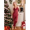 CUPSHE Womens Satin Pajamas Set Silk Sleeveless Pjs Sets Lace Camisole Top and Pants(Red)