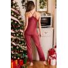 CUPSHE Womens Satin Pajamas Set Silk Sleeveless Pjs Sets Lace Camisole Top and Pants(Red)