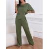 CUPSHE Womens Satin Silk Pajama Set Soft Pjs Sleepwear Short Sleeve Top with Long Pajama Pant Set(Army Green)