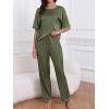 CUPSHE Womens Satin Silk Pajama Set Soft Pjs Sleepwear Short Sleeve Top with Long Pajama Pant Set(Army Green)