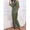 CUPSHE Womens Satin Silk Pajama Set Soft Pjs Sleepwear Short Sleeve Top with Long Pajama Pant Set(Army Green)