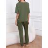CUPSHE Womens Satin Silk Pajama Set Soft Pjs Sleepwear Short Sleeve Top with Long Pajama Pant Set(Army Green)