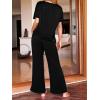 CUPSHE Womens Satin Silk Pajama Set Soft Pjs Sleepwear Short Sleeve Top with Long Pajama Pant Set(B-black)