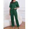 CUPSHE Womens Satin Silk Pajama Set Soft Pjs Sleepwear Short Sleeve Top with Long Pajama Pant Set(Blue Green)