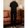 CUPSHE Womens Satin Silk Pajama Set Soft Pjs Sleepwear Short Sleeve Top with Long Pajama Pant Set(C-black)