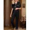 CUPSHE Womens Satin Silk Pajama Set Soft Pjs Sleepwear Short Sleeve Top with Long Pajama Pant Set(C-black)