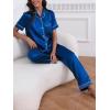 CUPSHE Womens Satin Silk Pajama Set Soft Pjs Sleepwear Short Sleeve Top with Long Pajama Pant Set(C-blue)