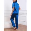 CUPSHE Womens Satin Silk Pajama Set Soft Pjs Sleepwear Short Sleeve Top with Long Pajama Pant Set(C-blue)