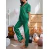 CUPSHE Womens Satin Silk Pajama Set Soft Pjs Sleepwear Short Sleeve Top with Long Pajama Pant Set(C-green)