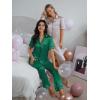 CUPSHE Womens Satin Silk Pajama Set Soft Pjs Sleepwear Short Sleeve Top with Long Pajama Pant Set(C-green)