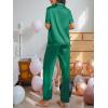 CUPSHE Womens Satin Silk Pajama Set Soft Pjs Sleepwear Short Sleeve Top with Long Pajama Pant Set(C-green)