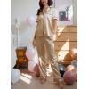 CUPSHE Womens Satin Silk Pajama Set Soft Pjs Sleepwear Short Sleeve Top with Long Pajama Pant Set(C-khaki)