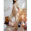 CUPSHE Womens Satin Silk Pajama Set Soft Pjs Sleepwear Short Sleeve Top with Long Pajama Pant Set(C-khaki)