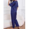 CUPSHE Womens Satin Silk Pajama Set Soft Pjs Sleepwear Short Sleeve Top with Long Pajama Pant Set(Navy Blue)