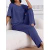 CUPSHE Womens Satin Silk Pajama Set Soft Pjs Sleepwear Short Sleeve Top with Long Pajama Pant Set(Navy Blue)