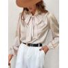 CUPSHE Women’s Satin Tops Bow Tie Lantern Long Sleeve Blouses Silk Business Tops Office Work Shirt(Champagne)