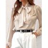 CUPSHE Women’s Satin Tops Bow Tie Lantern Long Sleeve Blouses Silk Business Tops Office Work Shirt(Champagne)