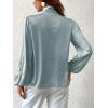CUPSHE Women’s Satin Tops Bow Tie Lantern Long Sleeve Blouses Silk Business Tops Office Work Shirt(Light Blue)