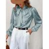 CUPSHE Women’s Satin Tops Bow Tie Lantern Long Sleeve Blouses Silk Business Tops Office Work Shirt(Light Blue)