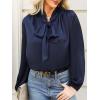 CUPSHE Women’s Satin Tops Bow Tie Lantern Long Sleeve Blouses Silk Business Tops Office Work Shirt(Navy)