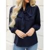 CUPSHE Women’s Satin Tops Bow Tie Lantern Long Sleeve Blouses Silk Business Tops Office Work Shirt(Navy)