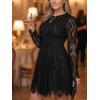 CUPSHE Women’s Sheer Insert Scallop Trim Lace Coaktail Dress Long Sleeve Flared A-Line Mini Dresses(Black)