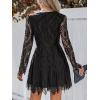CUPSHE Women’s Sheer Insert Scallop Trim Lace Coaktail Dress Long Sleeve Flared A-Line Mini Dresses(Black)