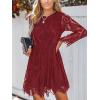 CUPSHE Women’s Sheer Insert Scallop Trim Lace Coaktail Dress Long Sleeve Flared A-Line Mini Dresses(Burgundy)