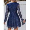 CUPSHE Women’s Sheer Insert Scallop Trim Lace Coaktail Dress Long Sleeve Flared A-Line Mini Dresses(Navy)