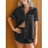 CUPSHE Womens Silk Pajamas Set Satin Short Sleeve Sleepwear Button Up Pjs Shorts Set(Black)