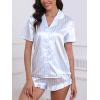 CUPSHE Womens Silk Pajamas Set Satin Short Sleeve Sleepwear Button Up Pjs Shorts Set(Blue & White)
