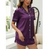 CUPSHE Womens Silk Pajamas Set Satin Short Sleeve Sleepwear Button Up Pjs Shorts Set(Dark Purple)