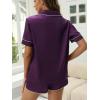 CUPSHE Womens Silk Pajamas Set Satin Short Sleeve Sleepwear Button Up Pjs Shorts Set(Dark Purple)